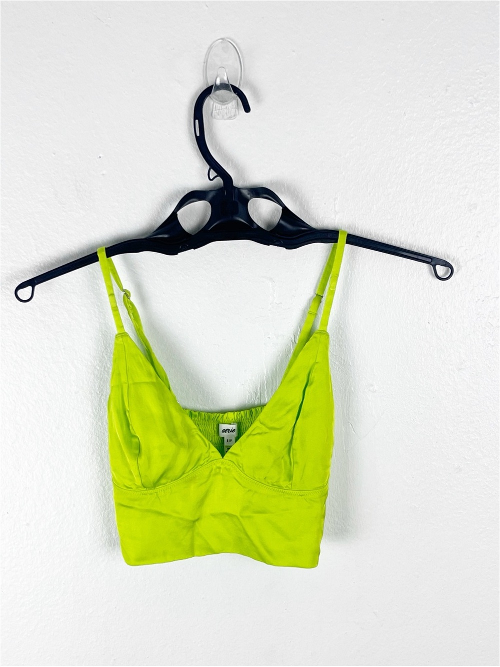 AERIE Neon Green Smocked Back Adjustable Shoulder Straps Crop Top Size Small